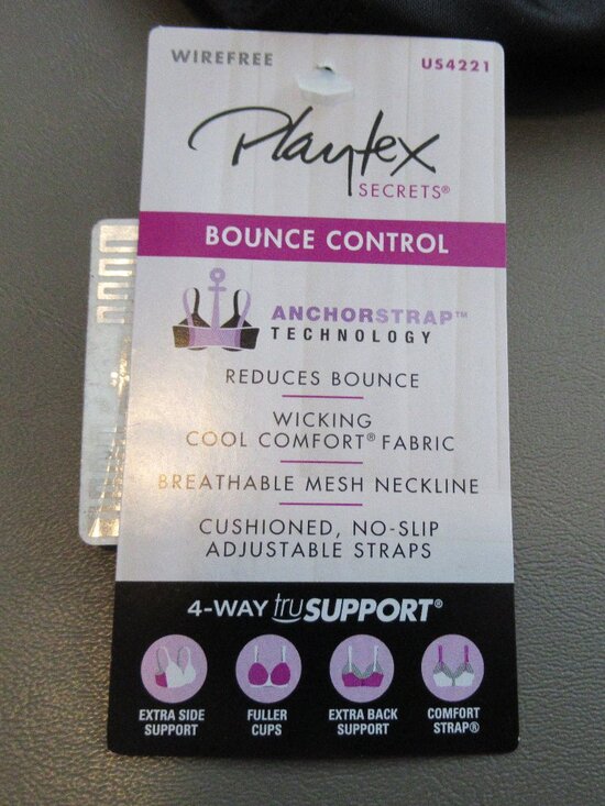 Playtex Women's Secrets Bounce Control Wireless Bra, Black, 44DD - Picture 5 of 7